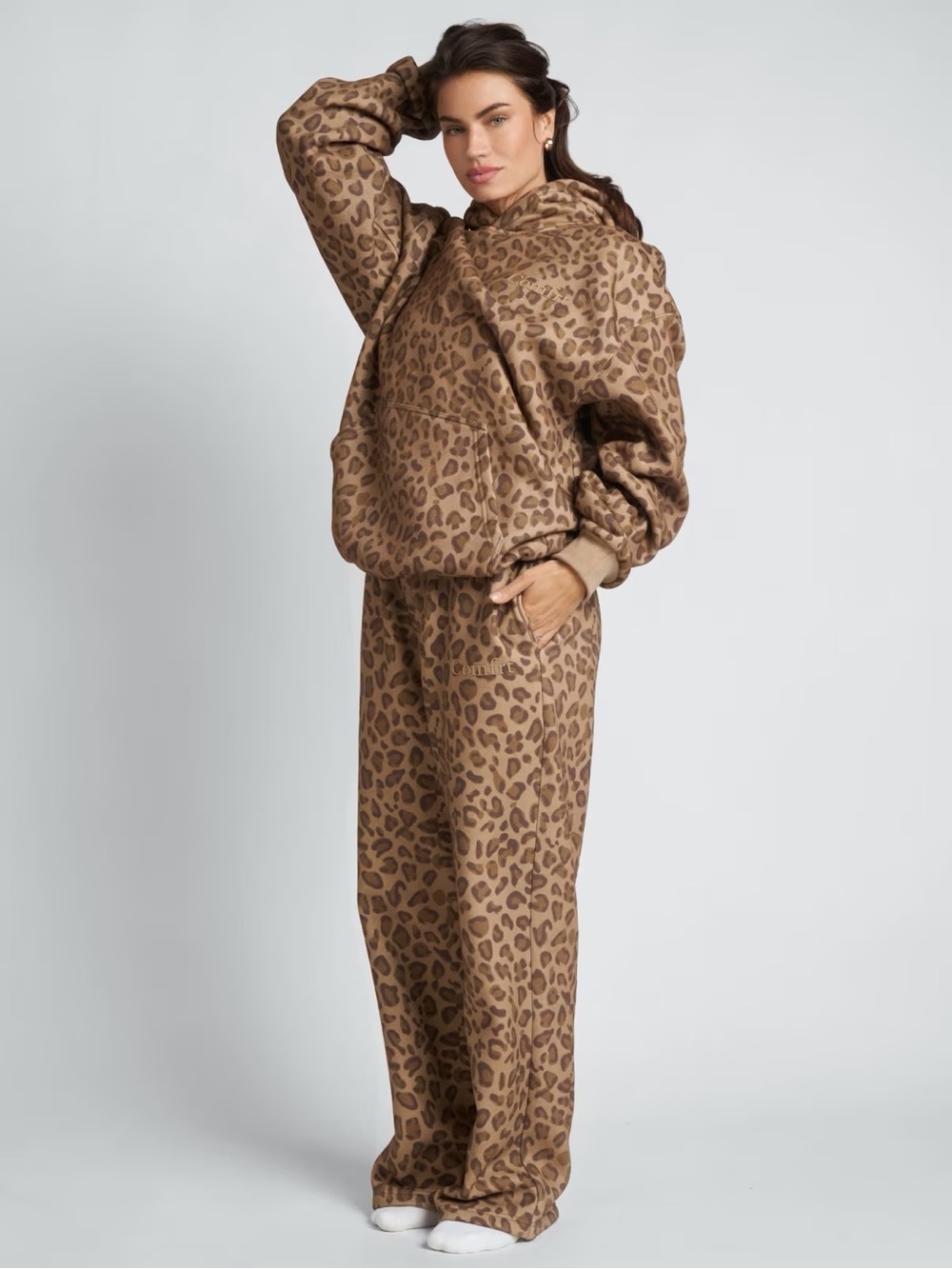 Comfrt Brown Leopard Straight-Leg Sweatpants- NIB - M - Picture 4 of 6